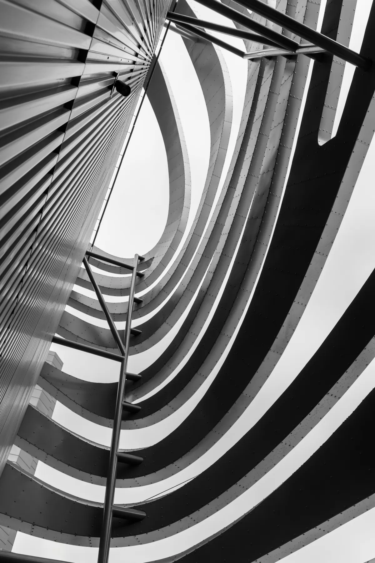 Escalera principal helicoidal vista desde abajo.